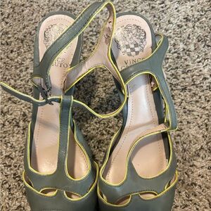 Vince Camuto Gray Heels with Yellow Trim